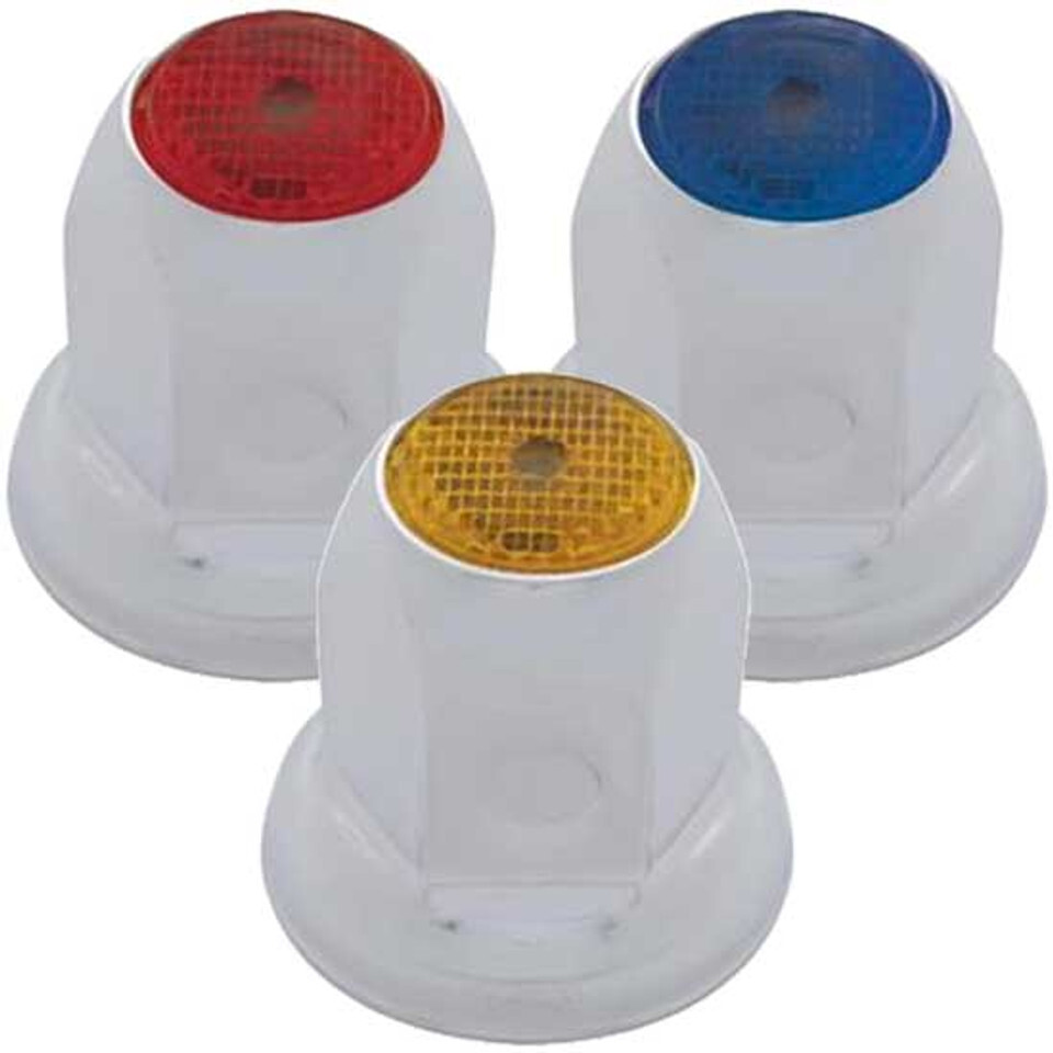 Lug nut covers with reflectors and flanges